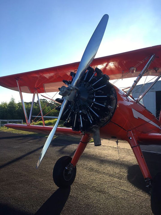 Stearman plane front view with propeller