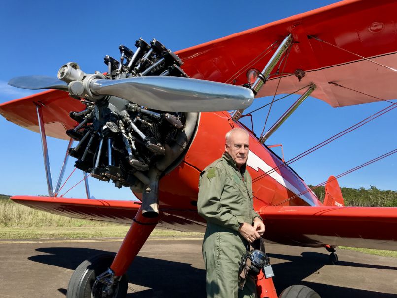 Ross in front of the Dunstan Boeing Stearman